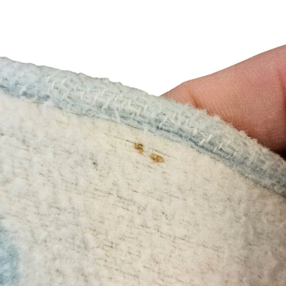 Vintage 1950s‎ Baby Blanket Reversible Blue White Scalloped Edge Circles Fleece